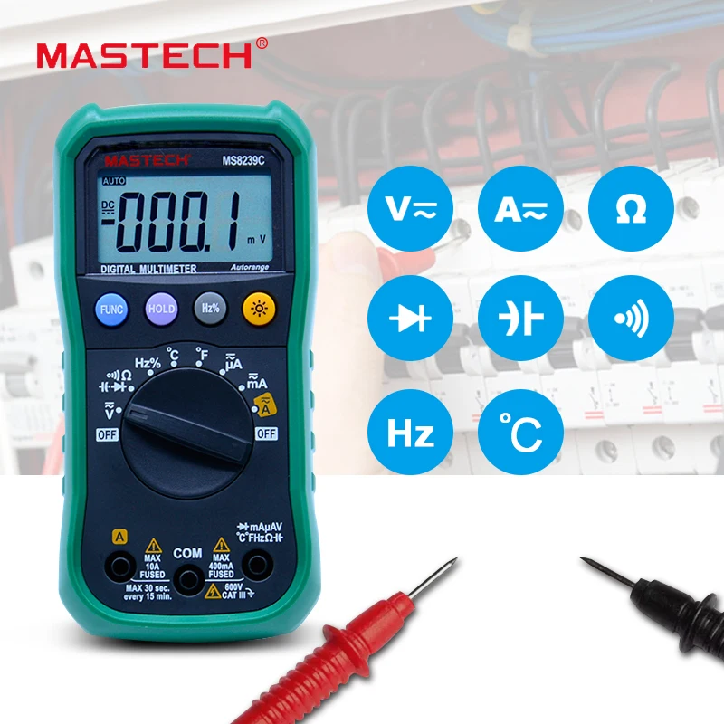 Digital Multimeter MASTECH MS8239C AC DC Voltage Current Capacitance Frequency Temperature Tester Auto range multimetro 3 3/4
Digital Multimeter MASTECH MS8239C AC DC Voltage Current Capacitance Frequency Temperature Tester Auto range multimetro 3 3/4