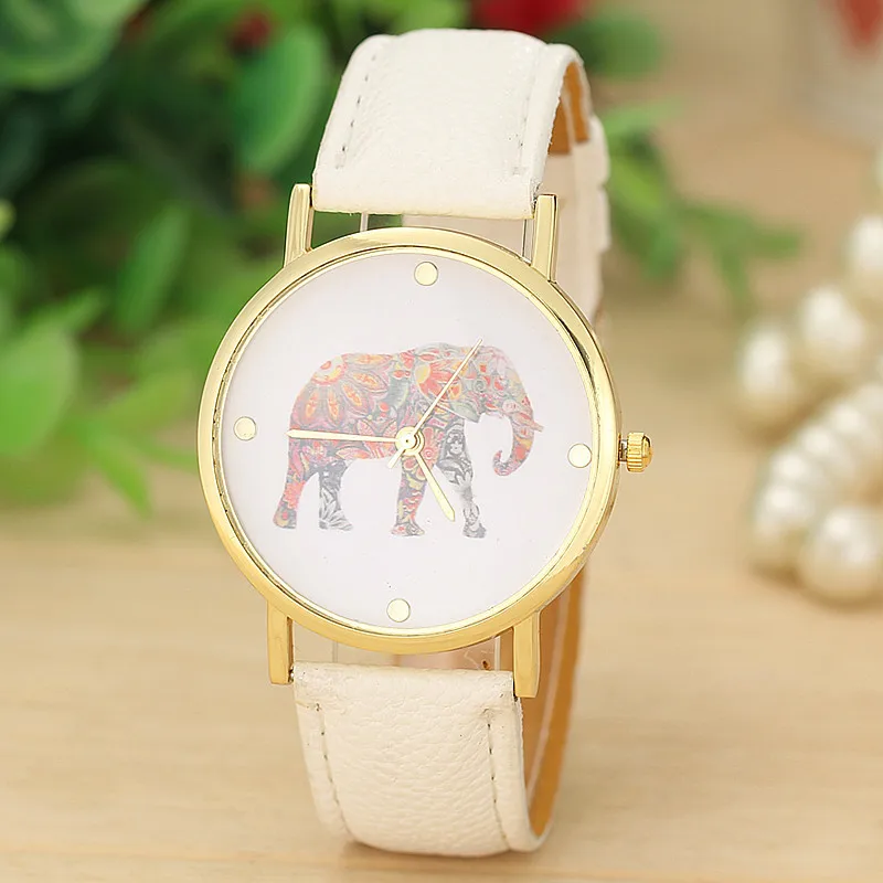 Повседневные Простые Модные женские часы с принтом слона тканые кожаные