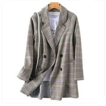 Classic Plaid Double Breasted Women Jacket Blazer Notched Collar Female Suits Coat Pockets Fashion Elegant Houndstooth 2020
Classic Plaid Double Breasted Women Jacket Blazer Notched Collar Female Suits Coat Pockets Fashion Elegant Houndstooth 2020