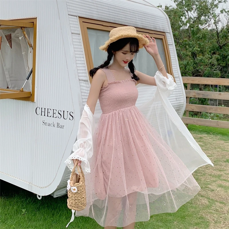 Summer Sweet Cute Ruffles Spaghetti Strap Pincess Dress Fresh Feeling Chic Star Sequins Kawaii Girls Dress Sun Protection Shirts
Summer Sweet Cute Ruffles Spaghetti Strap Pincess Dress Fresh Feeling Chic Star Sequins Kawaii Girls Dress Sun Protection Shirts