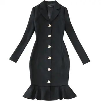 winter black woolen dress thick long-sleeved single breasted notched collar slim mermaid dress office lady
winter black woolen dress thick long-sleeved single breasted notched collar slim mermaid dress office lady