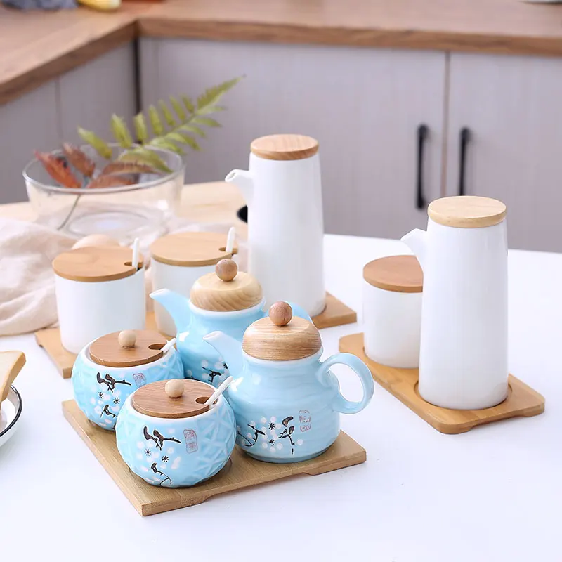 Kitchen Condiment Cans Set Ceramic Salt Monosodium Glutamate Condiment Box Household Soy Sauce Vinegar Condiment Bottle jar
Kitchen Condiment Cans Set Ceramic Salt Monosodium Glutamate Condiment Box Household Soy Sauce Vinegar Condiment Bottle jar