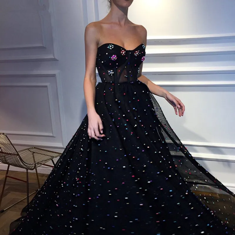 Black Muslim Evening Dresses 2019 A-line Sweetheart Tulle Pearls Elegant Dubai Saudi Arabic Long Evening Gown Prom Dress
Black Muslim Evening Dresses 2019 A-line Sweetheart Tulle Pearls Elegant Dubai Saudi Arabic Long Evening Gown Prom Dress