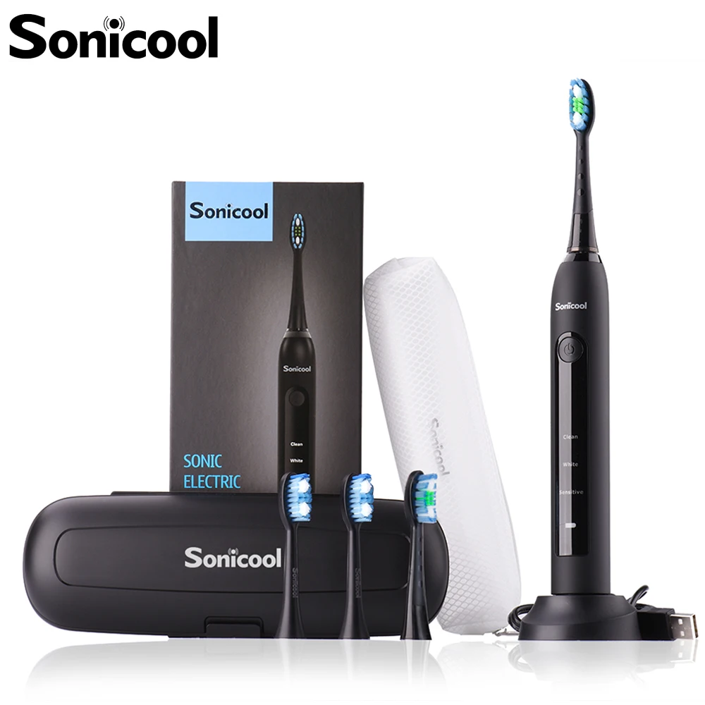 Sonicool 051B Ultrasonic Sonic Electric Toothbrush USB Rechargeable Tooth Brushes With 4 Pcs DuPont Replacement Time Brush Heads
Sonicool 051B Ultrasonic Sonic Electric Toothbrush USB Rechargeable Tooth Brushes With 4 Pcs DuPont Replacement Time Brush Heads