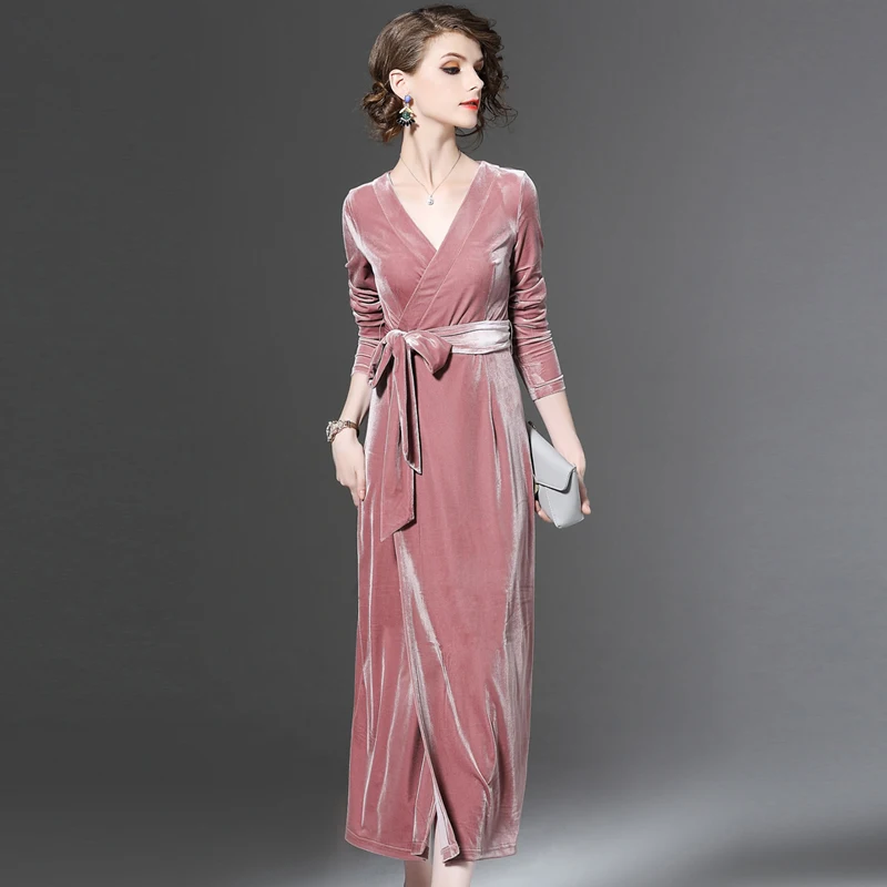 New 2019 Autumn and winter Evening Party Dresses Pink Velvet Dress Women Sexy Velour Long Dresses With Sashes Vestidos
New 2019 Autumn and winter Evening Party Dresses Pink Velvet Dress Women Sexy Velour Long Dresses With Sashes Vestidos