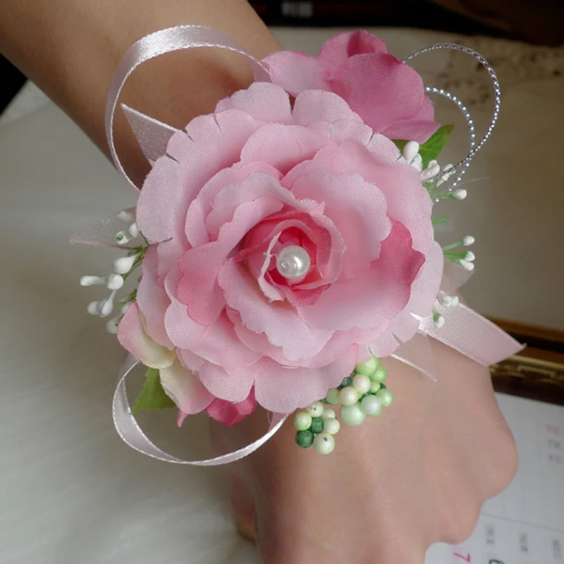 Pink wedding corsage