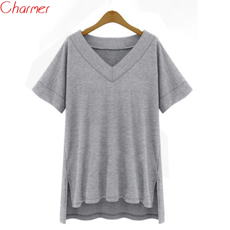 2019 Summer Plus Size 5XL Women Cotton Basic T-shirt Loose Tees Solid Casual V neck Top Black White Grey T-shirt Female Clothing
2019 Summer Plus Size 5XL Women Cotton Basic T-shirt Loose Tees Solid Casual V neck Top Black White Grey T-shirt Female Clothing