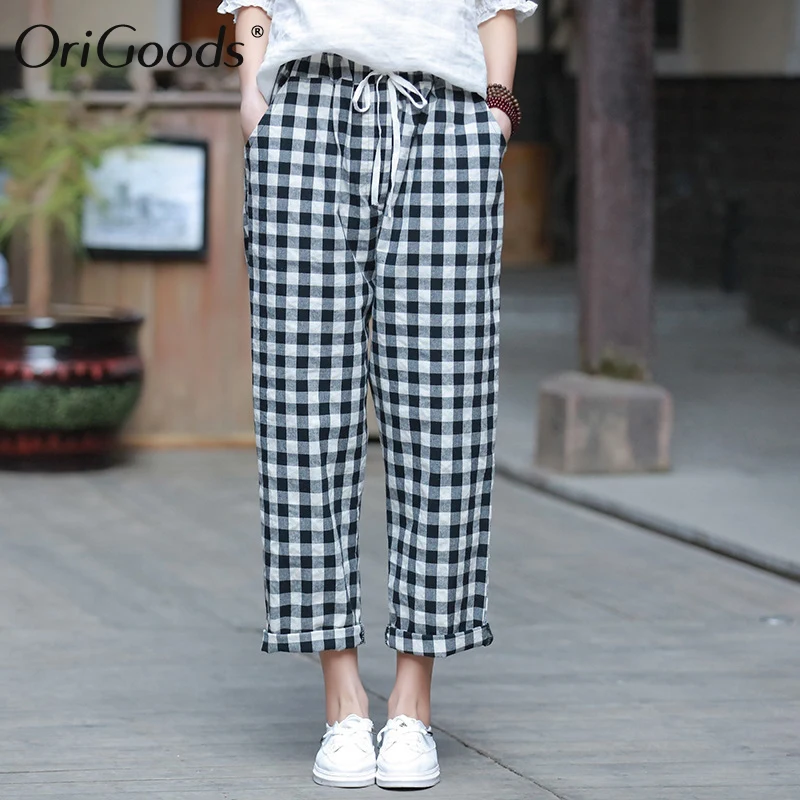 OriGoods Plaid Pants Women Cotton Elastic waist Summer Pants 2019 New Slim Casual Plaid Trousers Women Cute Pants C219
OriGoods Plaid Pants Women Cotton Elastic waist Summer Pants 2019 New Slim Casual Plaid Trousers Women Cute Pants C219