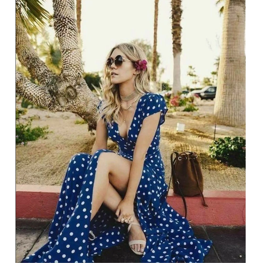 Women Wrap Summer Boho Polka Dot Maxi Dress Casual Ladies Short Sleeve V Neck Holiday Beach Long Sundress Plus Size
Women Wrap Summer Boho Polka Dot Maxi Dress Casual Ladies Short Sleeve V Neck Holiday Beach Long Sundress Plus Size