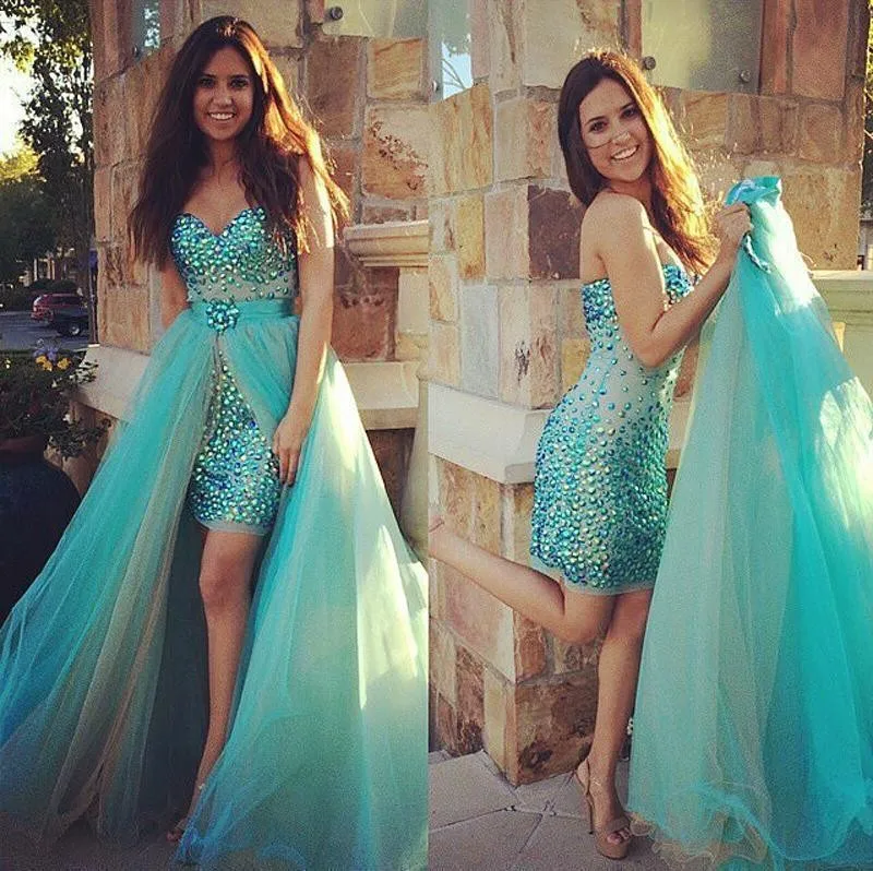 Abendkleider Crystal 2015 Evening Dress With Removable Long Trains Sweetheart Sheath Bodice Backless Short Evening Party Dresses
Abendkleider Crystal 2015 Evening Dress With Removable Long Trains Sweetheart Sheath Bodice Backless Short Evening Party Dresses