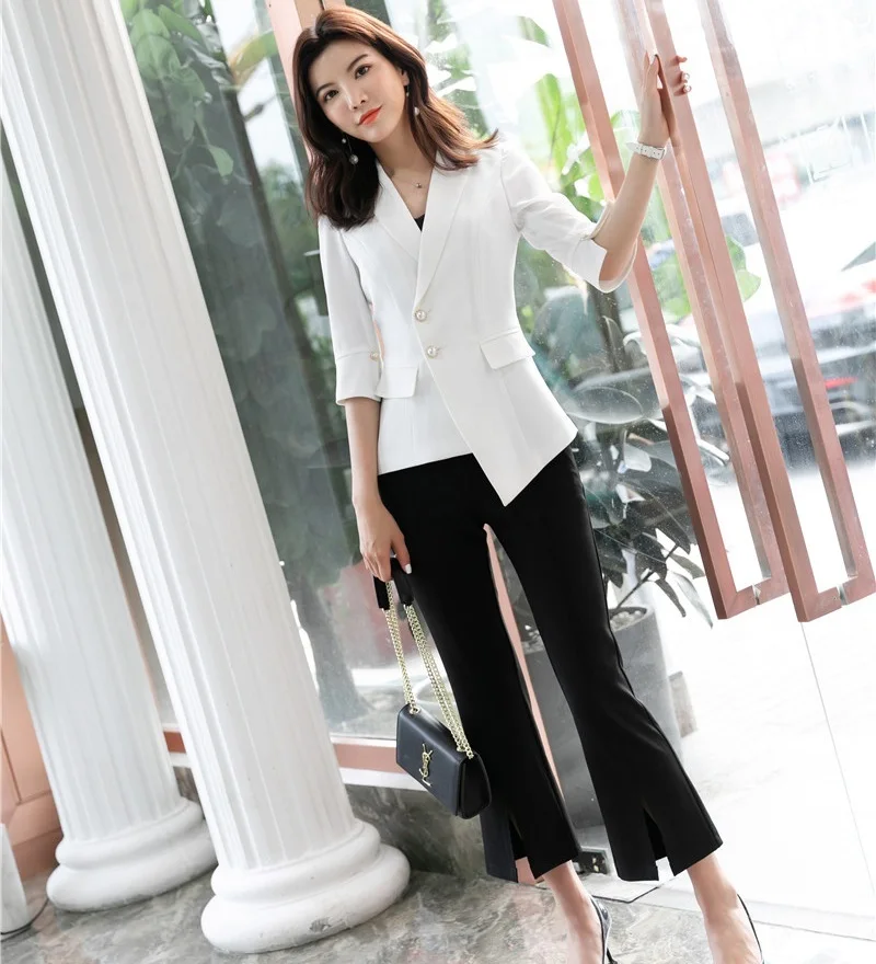 Fashion Ladies White Blazer Women Business Suits Pant and Jacket Sets Work Wear Half Sleeve Office Pantsuits
Fashion Ladies White Blazer Women Business Suits Pant and Jacket Sets Work Wear Half Sleeve Office Pantsuits