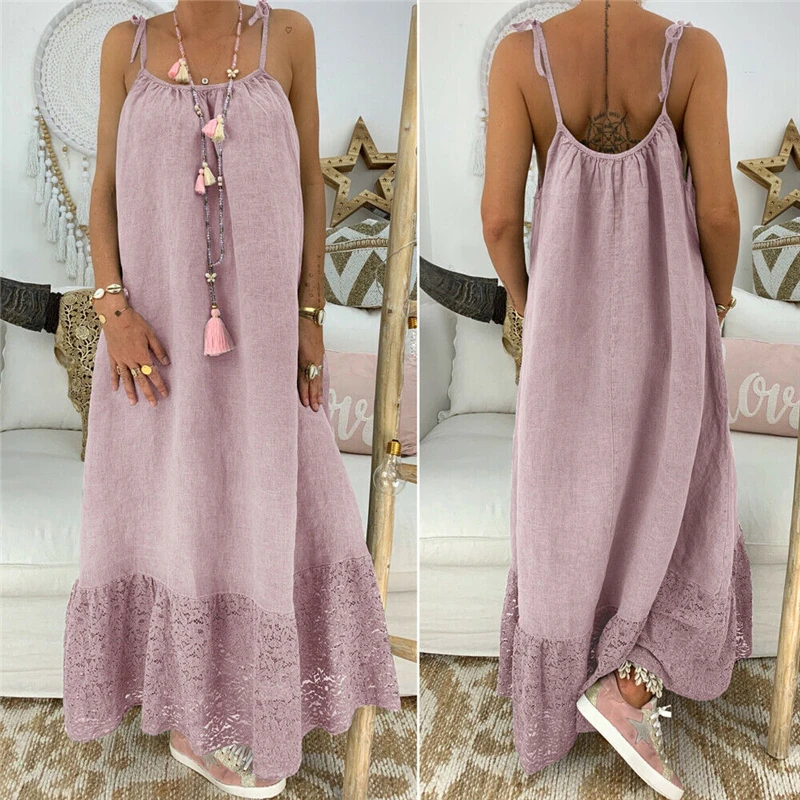 Women Summer Baggy Loose Dress New Ldies Female Strappy Lace Hem Solid Dresses Sundress Holiday Beachwear Long Maxi Dress 2019
Women Summer Baggy Loose Dress New Ldies Female Strappy Lace Hem Solid Dresses Sundress Holiday Beachwear Long Maxi Dress 2019
