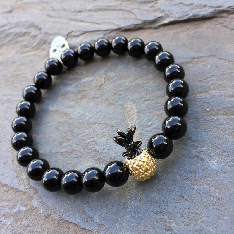 Mcllroy Bracelets for women 8mm Black Natural stone Emperor stone Zircon Pineapple & Stainless steel skull LUCK Charm Bracelet
Mcllroy Bracelets for women 8mm Black Natural stone Emperor stone Zircon Pineapple & Stainless steel skull LUCK Charm Bracelet