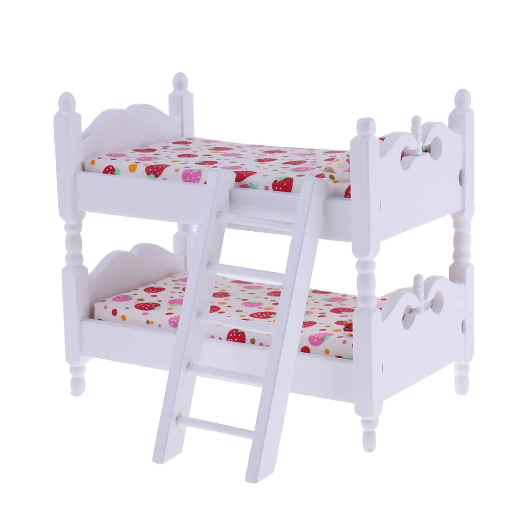 European 1/12 Dollhouse Miniature Children Bunk Bed & Baby Cradle Bedroom Furniture Life Scenes Decor