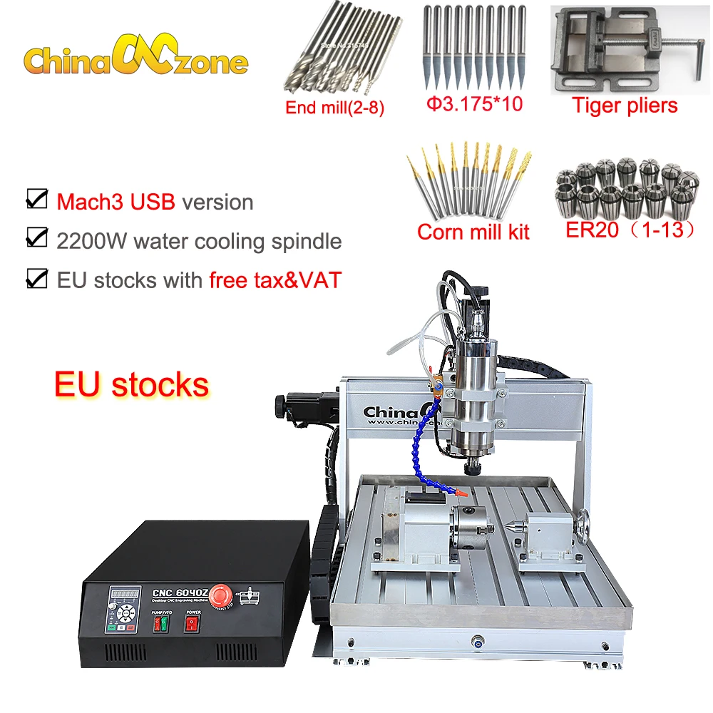 Free TAX Mini CNC Router 6040 2.2KW 4axis CNC Engraver Aluminum Copper Metal USB Mach3 Control with Water Chiller Cooling system
Free TAX Mini CNC Router 6040 2.2KW 4axis CNC Engraver Aluminum Copper Metal USB Mach3 Control with Water Chiller Cooling system