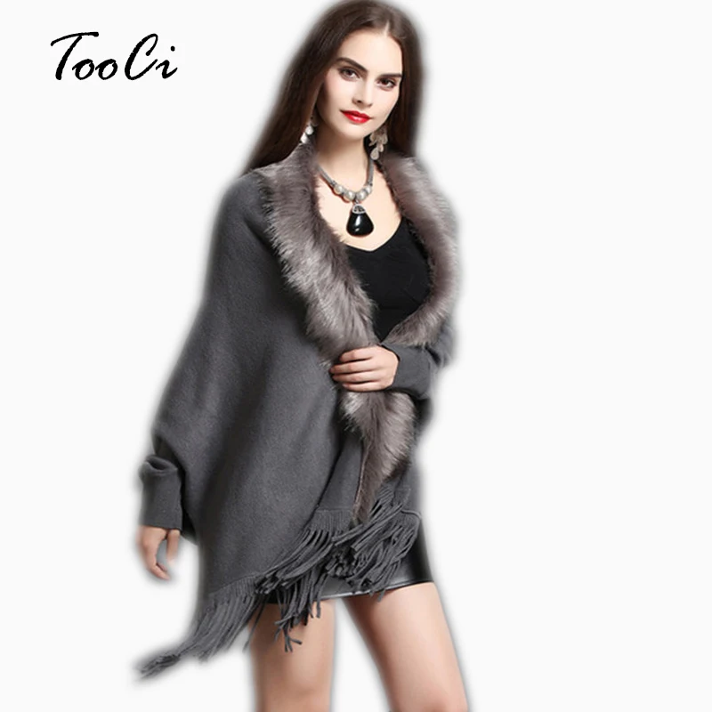 New Autumn Winter Womens Fake Fox Fur Coat Cashmere Sweater Poncho Gray Women Long Thick Knitted tassel Cardigan Capes
New Autumn Winter Womens Fake Fox Fur Coat Cashmere Sweater Poncho Gray Women Long Thick Knitted tassel Cardigan Capes