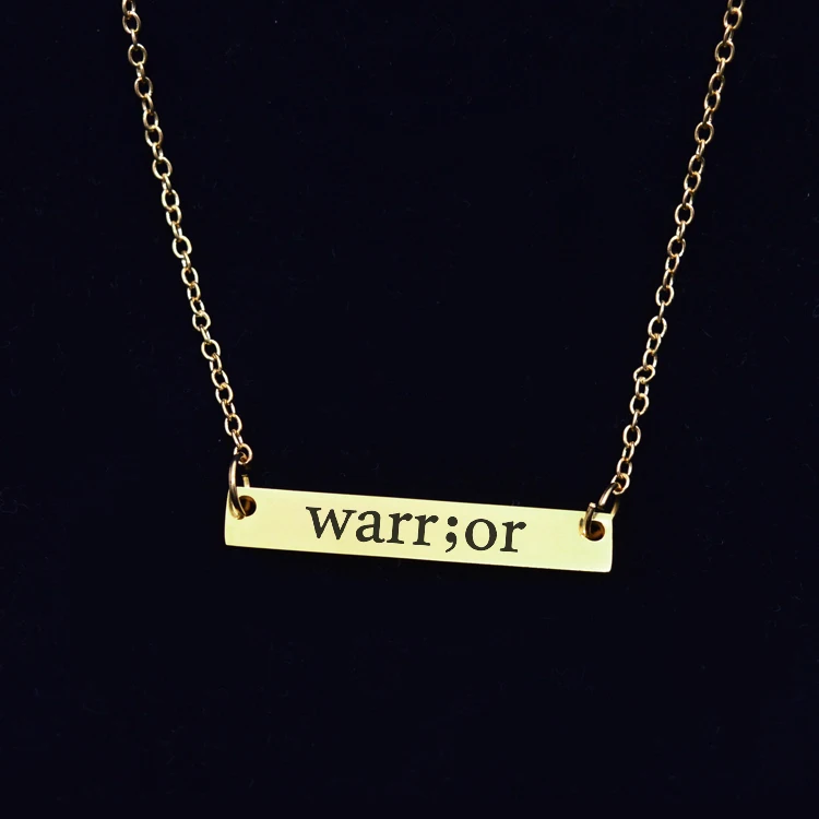 Mental Health Awareness Necklace, Semi colon Warrior collar stainless steel bar pendant necklace depression awareness women
Mental Health Awareness Necklace, Semi colon Warrior collar stainless steel bar pendant necklace depression awareness women
