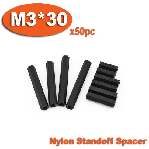 

50pcs M3 x 30mm Black Plastic Nylon Hexagon Hex Female Thread Nuts Standoff Spacer Pillars