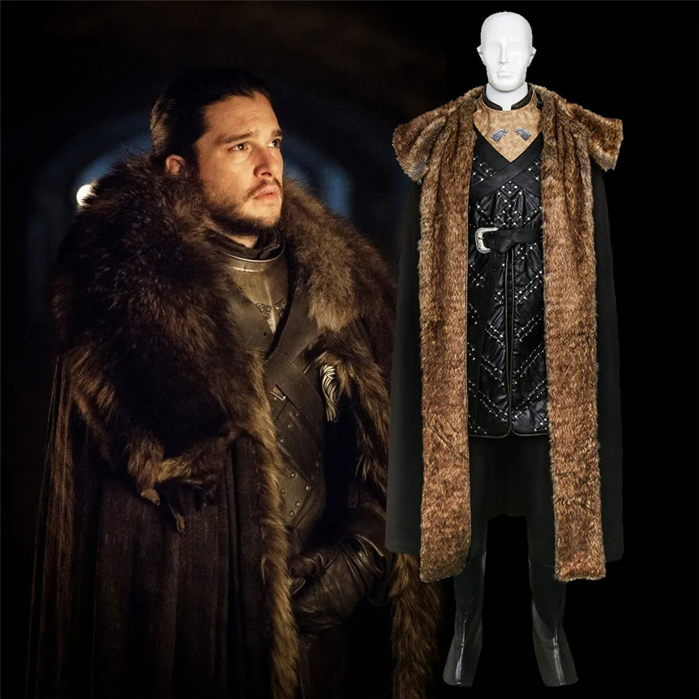 Game of Thrones Season 8 Jon Snow Cosplay Costume With Cloak Outfit Fur Coat