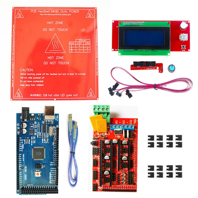 CNC 3D Printer Kit Mega 2560 R3 Development Board + Heated Bed MK2B + RAMPS 1.4 Controller Control Panel + LCD 2004for 3D Printe
CNC 3D Printer Kit Mega 2560 R3 Development Board + Heated Bed MK2B + RAMPS 1.4 Controller Control Panel + LCD 2004for 3D Printe