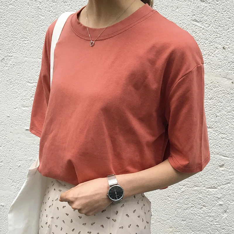 Women'S Summer Korean Harajuku Kawaii Solid Color Primer Loose Thin Short Sleeve Retro T-Shirt Female Tops 12 Color Currents Tee
Women'S Summer Korean Harajuku Kawaii Solid Color Primer Loose Thin Short Sleeve Retro T-Shirt Female Tops 12 Color Currents Tee