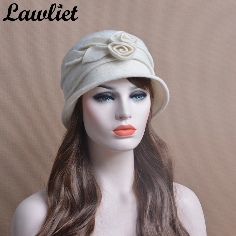 Женские зимние шапки Lawliet теплые из шерсти с цветком 1920-е | Аксессуары для одежды