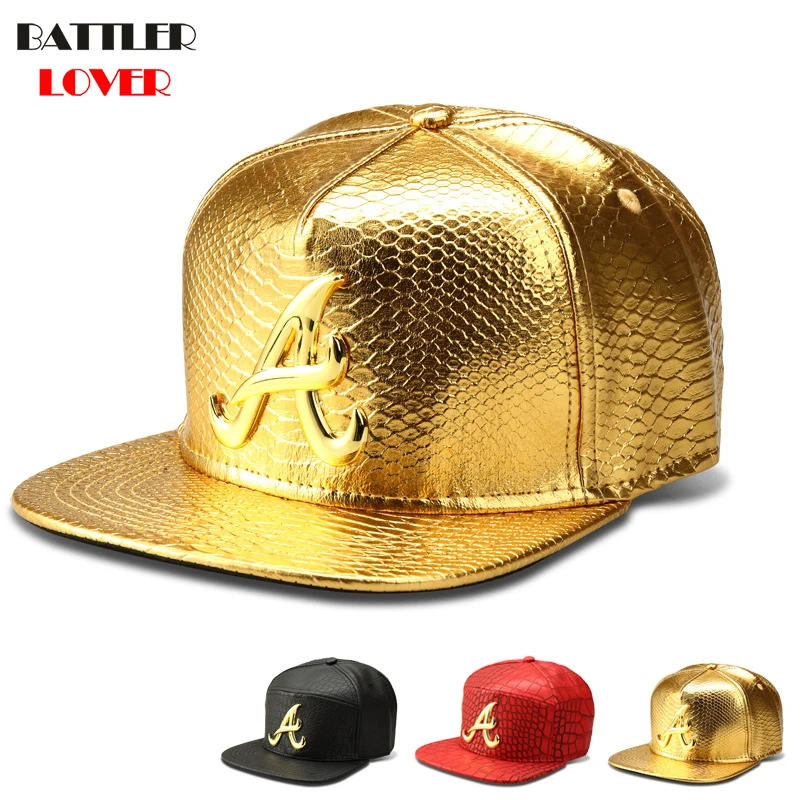 Letter A Baseball Cap Mens Crocodile Grain Leather Hat Womens Street Dance Hip Hop Snapback Caps Unisex Breaking Gorras Hombre