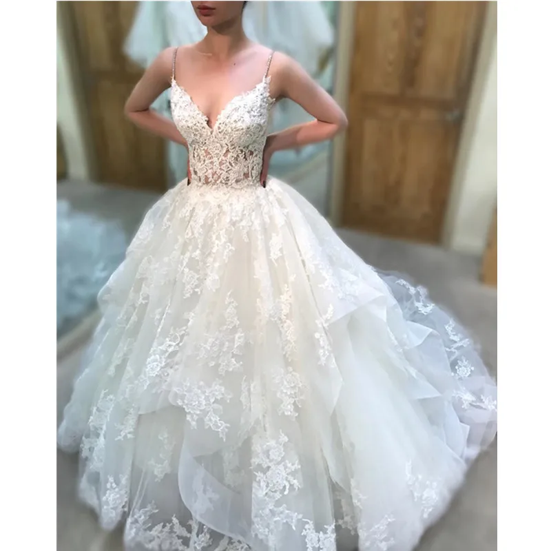 2019 Sexy Spaghetti Straps Lace Long Wedding Dresses Illusion Lace Appliques Sleeveless Wedding Gowns Ruffles Vestido De Noiva
2019 Sexy Spaghetti Straps Lace Long Wedding Dresses Illusion Lace Appliques Sleeveless Wedding Gowns Ruffles Vestido De Noiva