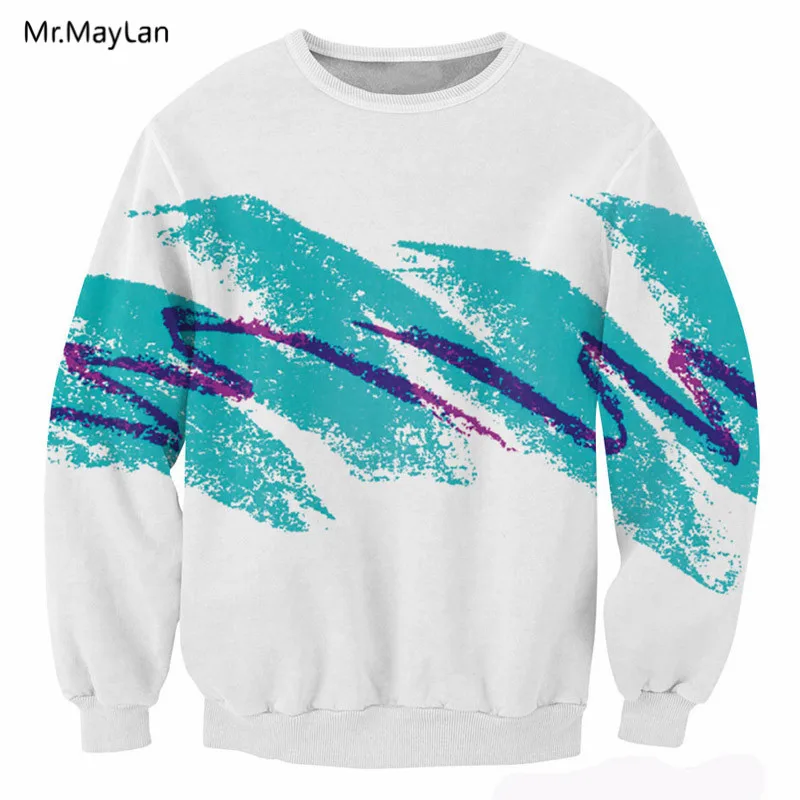 

Blue Watercolor Print 3D Sweatshirts Men/Women Casual Crewneck Hoodies Pullovers Long Sleeve Outwear Boys Hipster White Clothes