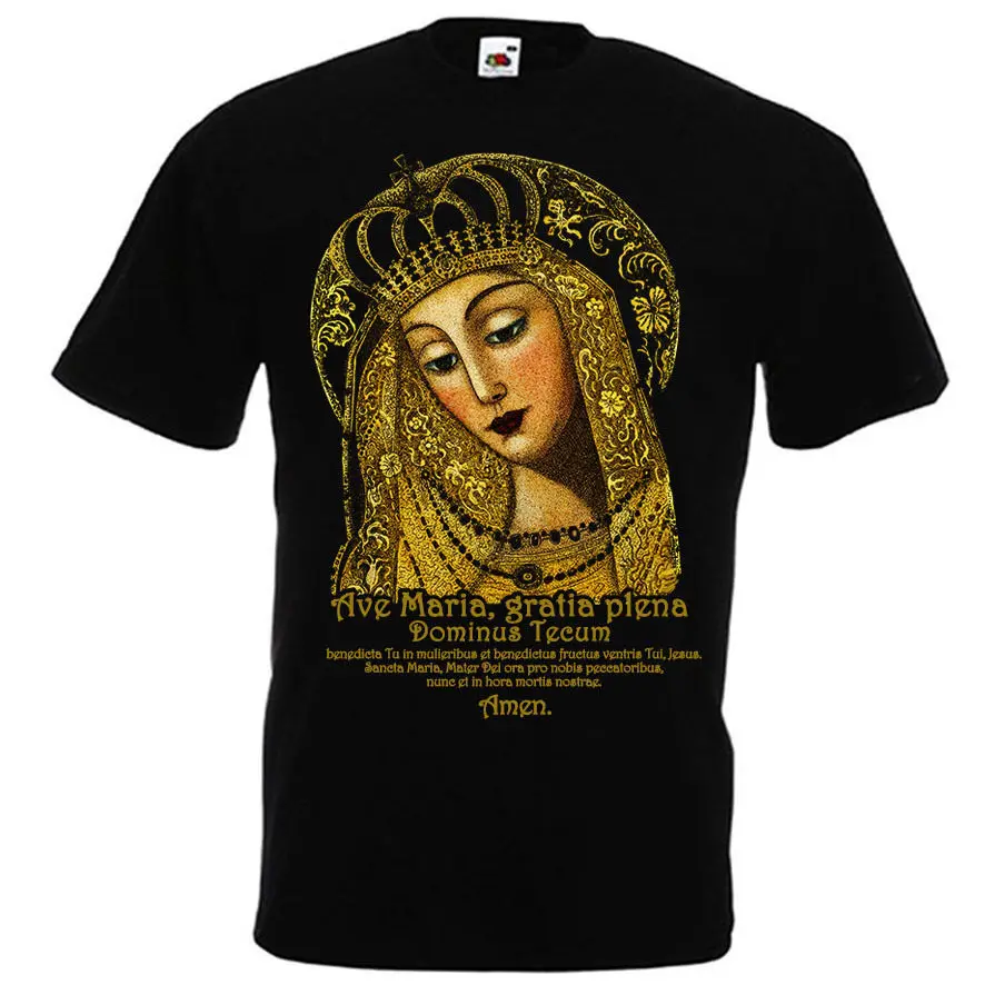 

Hail Mary T-shirt with Prayer AVE MARIA Virgin Mary Catholic Christian Our Lady Summer New Brand T Shirt Men Casual Fitness