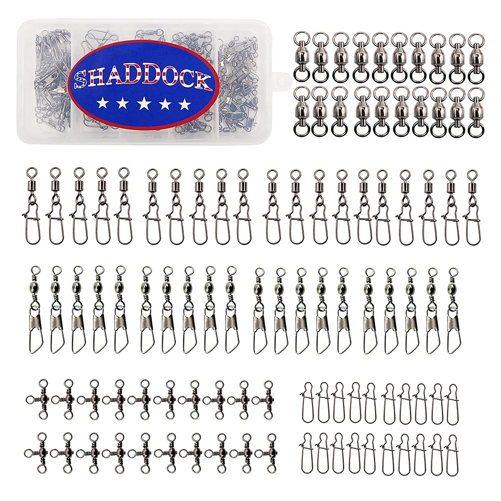 Shaddock Fishing Stainless Steel Fishing Swivels Kit Include Duo Lock Snaps, Ball Bearing Swivel, Barrel Swivel Fish Connector
Shaddock Fishing Stainless Steel Fishing Swivels Kit Include Duo Lock Snaps, Ball Bearing Swivel, Barrel Swivel Fish Connector