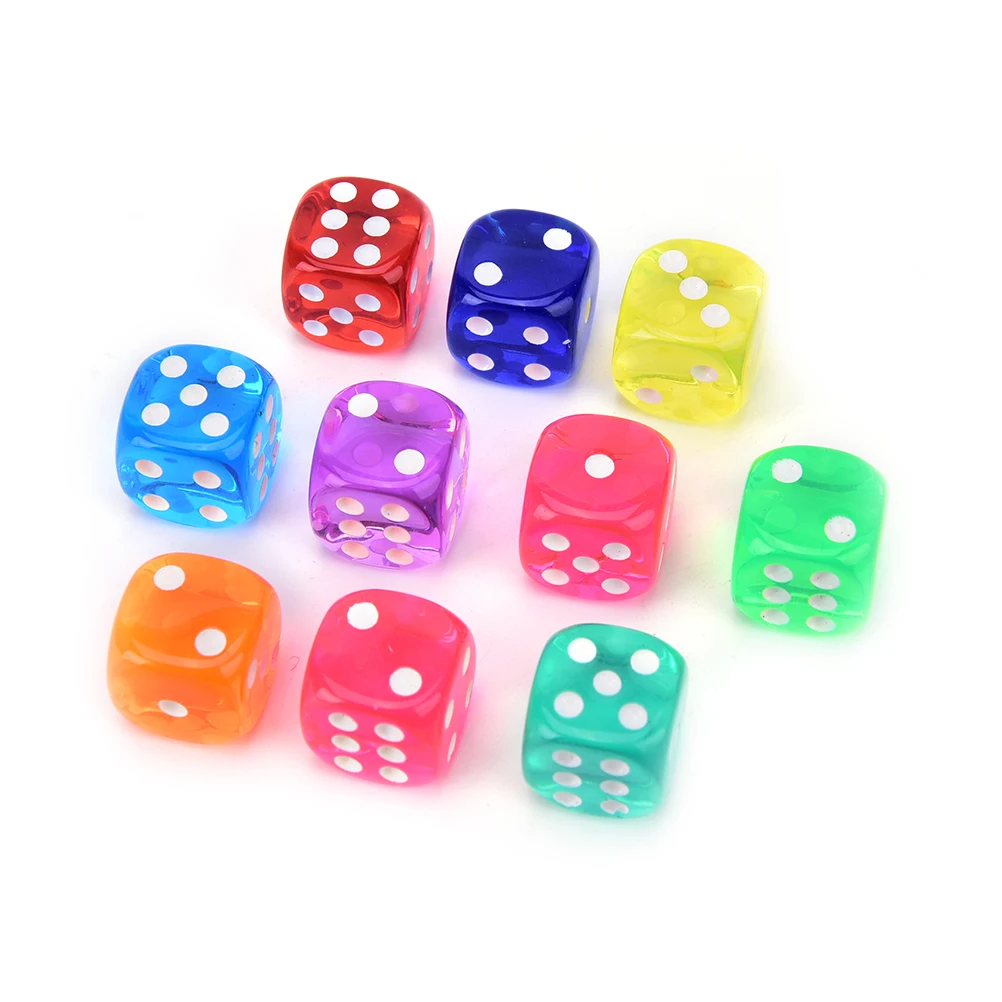 10 Pcs 14mm Transparent Solid Dice Glitter effect in 12mm square corners Plastic cube d6 Gambling Dice
10 Pcs 14mm Transparent Solid Dice Glitter effect in 12mm square corners Plastic cube d6 Gambling Dice