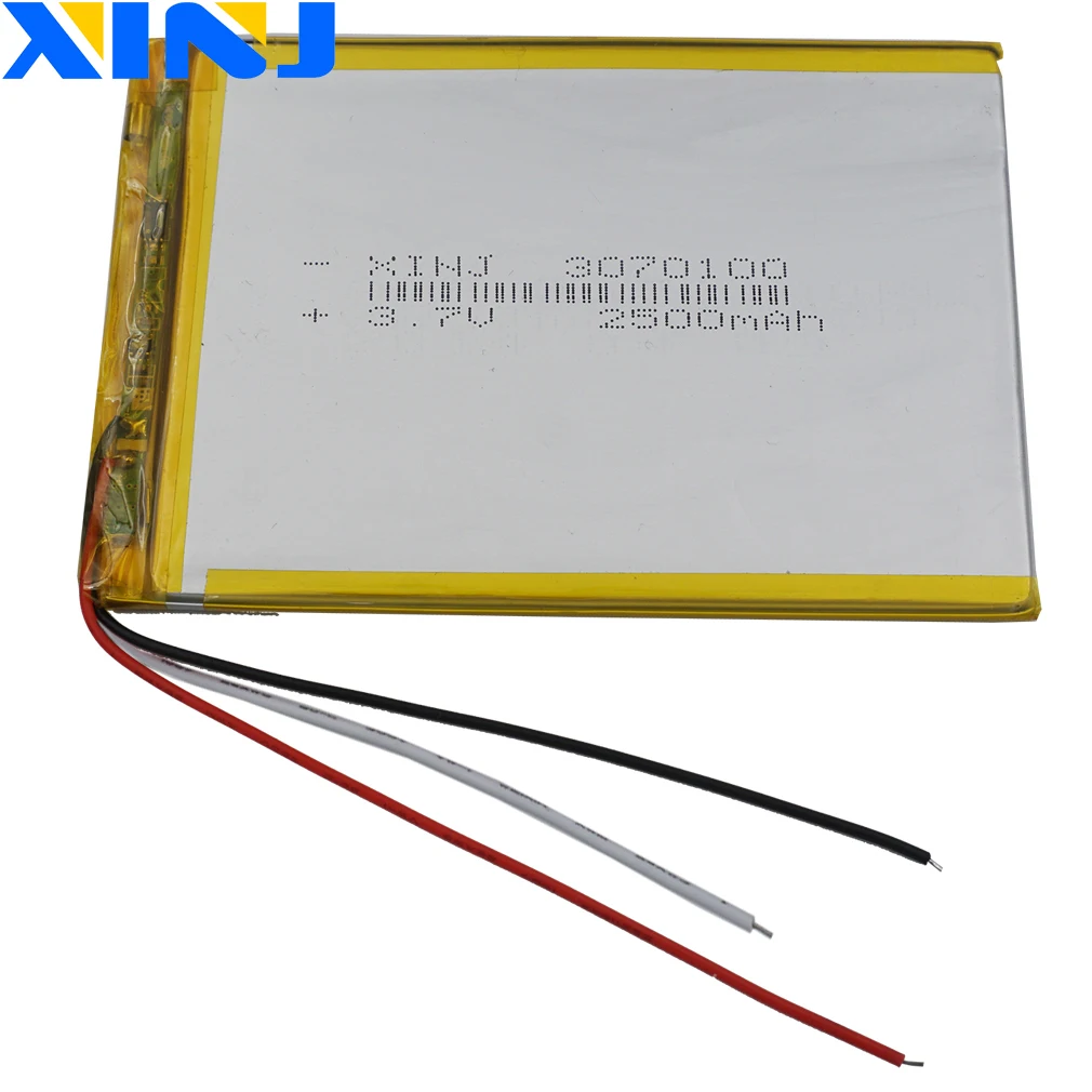 

3.7V 2500 mAh 9.25Wh 3 Wires Thermistor Polymer Li Lithium Lipo Battery 3070100 For GPS E-Book PDA MID ipod Portable Tablet PC