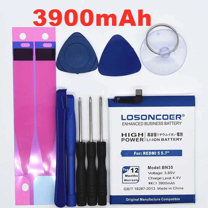 100% Original LOSONCOER BN35 3900mAh For Xiaomi Redmi 5 5.7" Replacement Li-ion Phone Battery gift tool kit
100% Original LOSONCOER BN35 3900mAh For Xiaomi Redmi 5 5.7" Replacement Li-ion Phone Battery gift tool kit