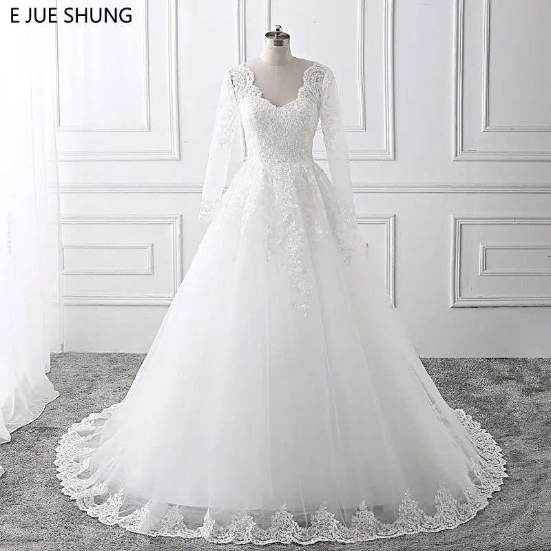 E JUE SHUNG White Lace Appliques Backless Cheap Wedding Dresses Long Sleeves Beach Bridal Dress Wedding Gowns robe de mariee
E JUE SHUNG White Lace Appliques Backless Cheap Wedding Dresses Long Sleeves Beach Bridal Dress Wedding Gowns robe de mariee