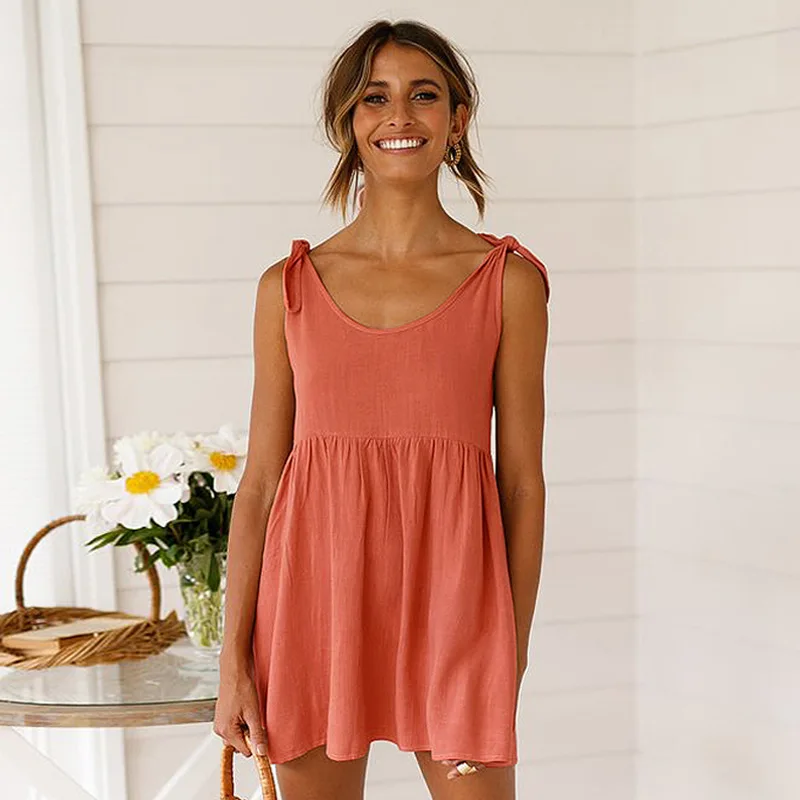 Summer Women Casual Cotton Bow Dress Sleeveless 2019 New Loose Solid Pleated Mini Dress Woman Beach Short Dresses Vestido Verano
Summer Women Casual Cotton Bow Dress Sleeveless 2019 New Loose Solid Pleated Mini Dress Woman Beach Short Dresses Vestido Verano