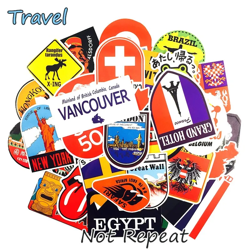 40 Pcs Retro Style Travel Hotel Stickers for Laptop Suitcase Luggage Bike Skateboard Car Styling Phone Vinyl Decals DIY Sticker