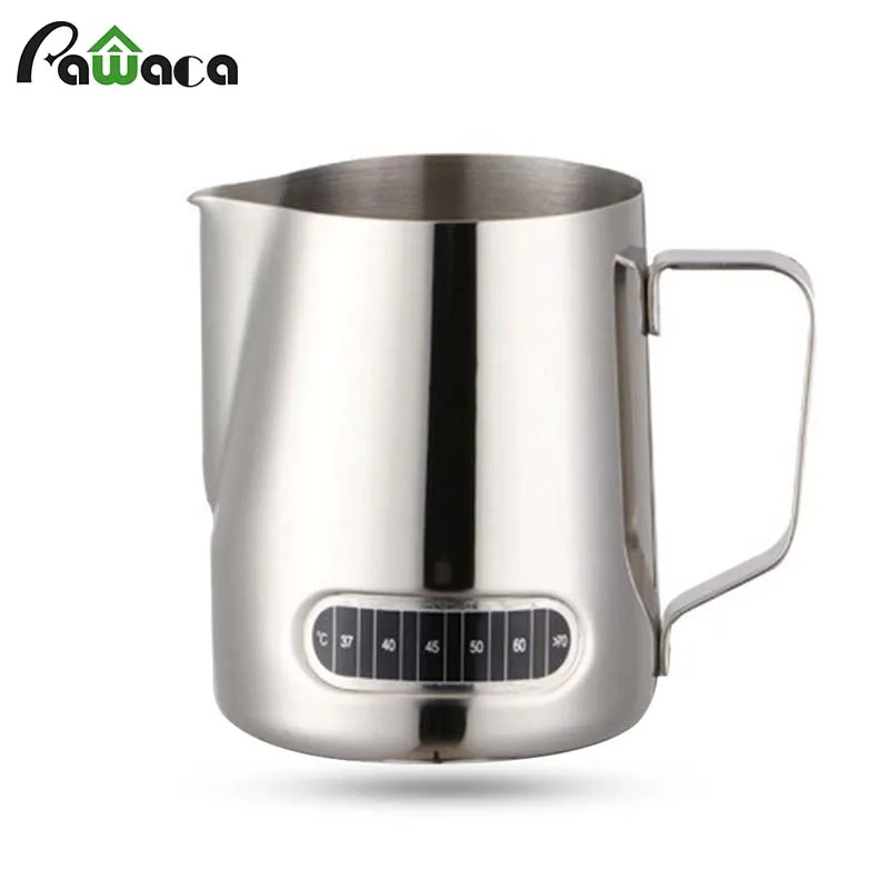 600ML Milk Jug Stainless Steel Milk Pitcher Frothing Jug with Integrated Thermometer for Making Coffee Cappuccino Espresso Craft
600ML Milk Jug Stainless Steel Milk Pitcher Frothing Jug with Integrated Thermometer for Making Coffee Cappuccino Espresso Craft