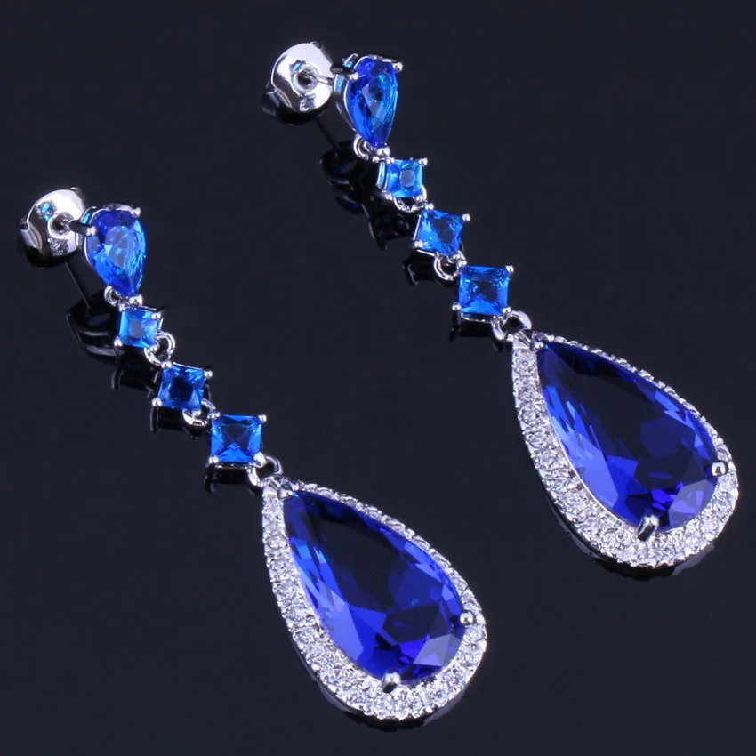 Fetching Long Water Drop Blue Cubic Zirconia White CZ Silver Plated Drop Dangle Earrings V0784
Fetching Long Water Drop Blue Cubic Zirconia White CZ Silver Plated Drop Dangle Earrings V0784