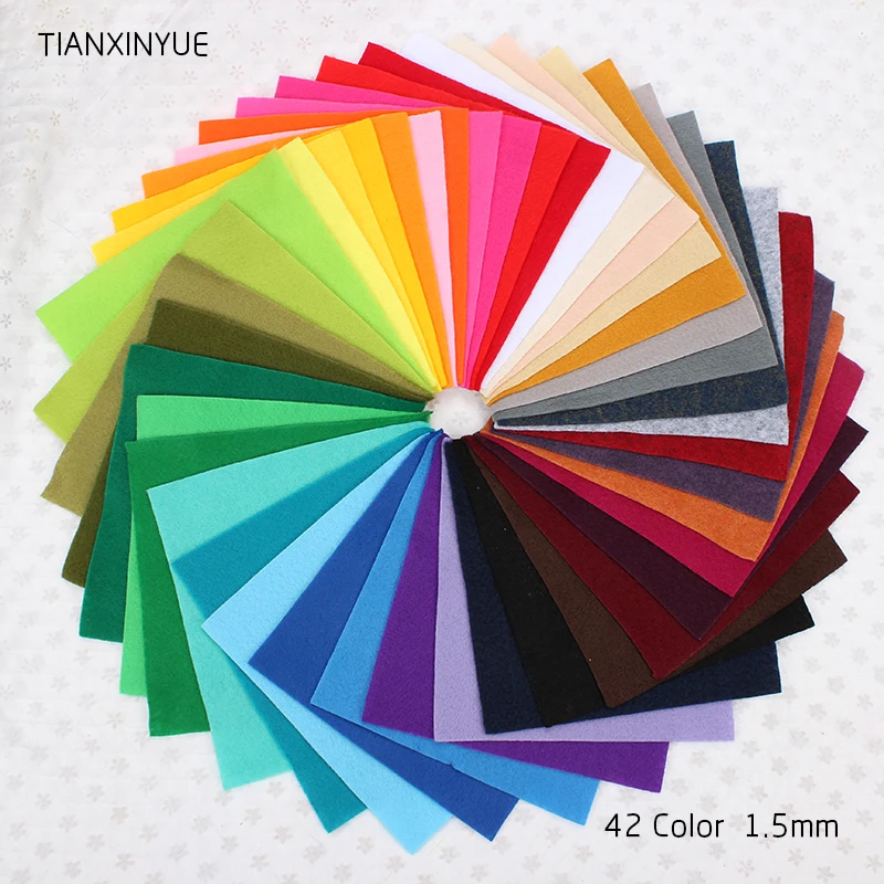 TIANXINYUE 42color 15*15cm soft fabric 100% Polyester Nonwoven 1.5mm thick Felt Fabric DIY Cloth For Flower&Animal Toy Felts
TIANXINYUE 42color 15*15cm soft fabric 100% Polyester Nonwoven 1.5mm thick Felt Fabric DIY Cloth For Flower&Animal Toy Felts