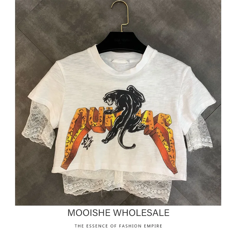 2019 Summer New Round Neck Short-sleeved Letter Leopard Short T With Lace Shirt Two-piece Tops
2019 Summer New Round Neck Short-sleeved Letter Leopard Short T With Lace Shirt Two-piece Tops