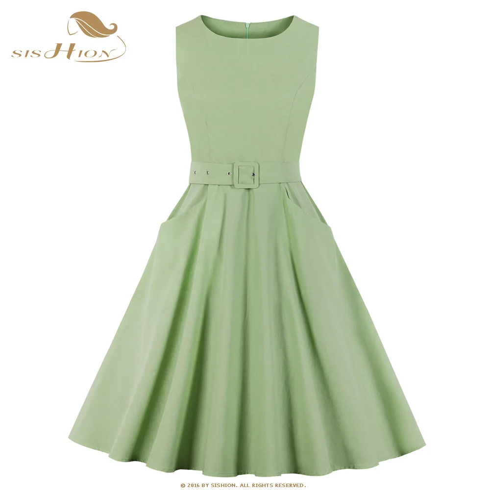 SISHION Summer Cotton Dress For Women Sleeveless Vintage A Line Dress Femme Pockets QY0190 Belt O-Neck Green Midi Dresses
SISHION Summer Cotton Dress For Women Sleeveless Vintage A Line Dress Femme Pockets QY0190 Belt O-Neck Green Midi Dresses