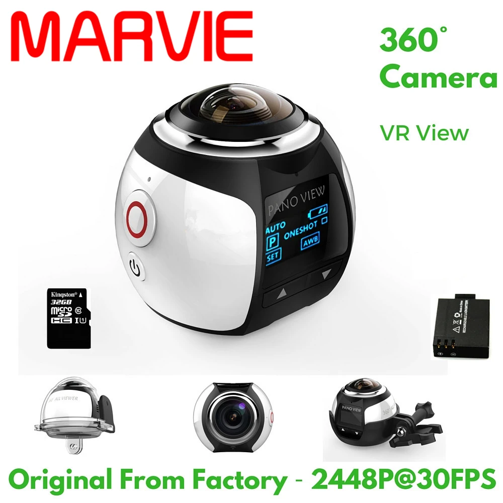 MARVIE 4K 360 Degree Action Video Camera Wifi Mini 2448*2448 16MP Ultra HD Panorama 3D Waterproof Sport Driving VR | Электроника