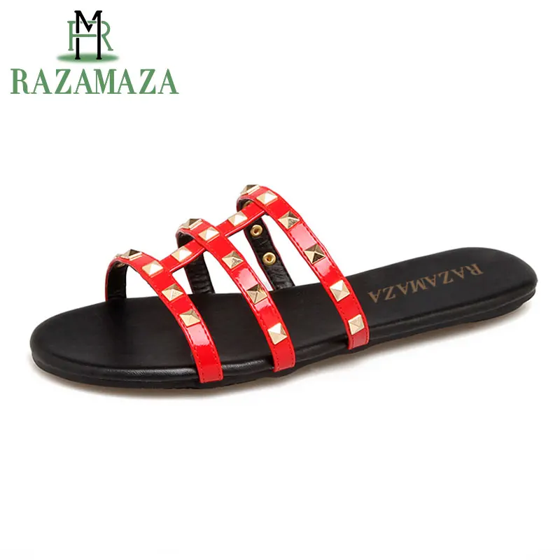 RAZAMAZA 4 Colors Size 32-43 Sexy Women Flats Sandals Rivet Open Toe Flats Slippers Summer Vacation Beach Shoes Women Footwears
RAZAMAZA 4 Colors Size 32-43 Sexy Women Flats Sandals Rivet Open Toe Flats Slippers Summer Vacation Beach Shoes Women Footwears