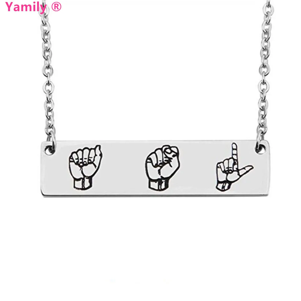 Yamily 10pcs/lot ASL Necklace Sign Language Interpreter Gift Bar Necklace for Deaf Stainless Steel necklace women jewelry gift
Yamily 10pcs/lot ASL Necklace Sign Language Interpreter Gift Bar Necklace for Deaf Stainless Steel necklace women jewelry gift