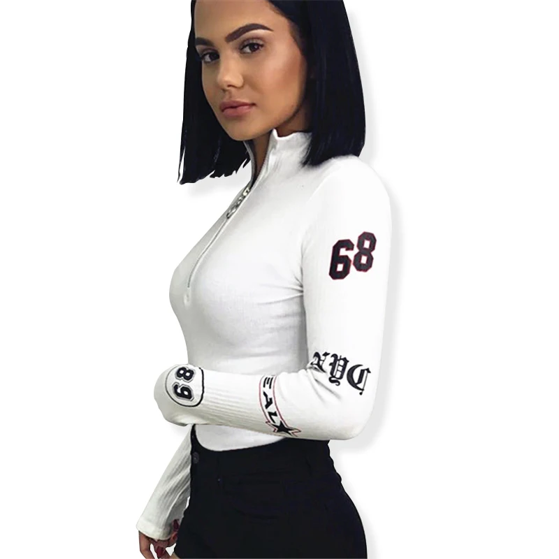 Turtleneck Bodysuit Print Body Suit Playsuit Combinaison Femme Women Long Sleeve Sexy Zipper Slim Romper Jumpsuit | Женская одежда