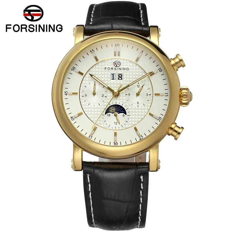FORSINING Brand Mens Genuine Leather Band Luxury Moon Phase Automatic Self-Wind Mechanical Watch Wristwatch Relogio Releges
FORSINING Brand Mens Genuine Leather Band Luxury Moon Phase Automatic Self-Wind Mechanical Watch Wristwatch Relogio Releges