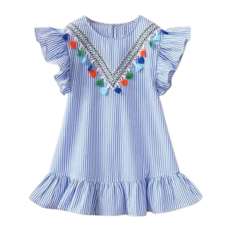 Girls Summer Casual Dresses Kids O-Neck Short Flying Sleeve Stripe Tassel Cute Princess Dresses Children Fashion Clothes 
Girls Summer Casual Dresses Kids O-Neck Short Flying Sleeve Stripe Tassel Cute Princess Dresses Children Fashion Clothes