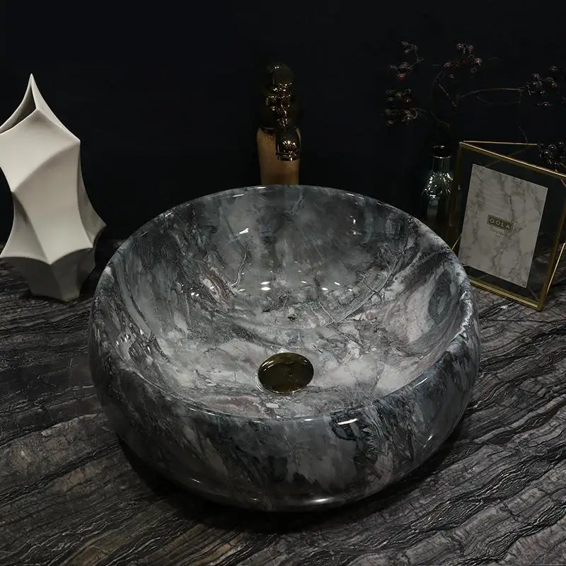 

Handmade Primitive Style Stone Like Porcelain Countertop Lavabo Bathroom Sink vintage vanity sink ceramic washbasin gray color