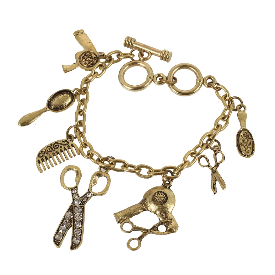 Fashion Punk Hairdresser Hair Stylist Bracelet Retro Bronze Scissors Comb Charm Bracelets Bangle Jewelry
Fashion Punk Hairdresser Hair Stylist Bracelet Retro Bronze Scissors Comb Charm Bracelets Bangle Jewelry